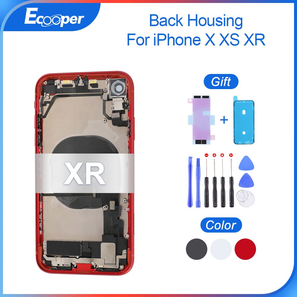 Coque arrière complète pour iPhone, pour modèles X, XS, Max, XR, capot de batterie, châssis central, avec pièces latérales, câble flexible, assemblage NFC