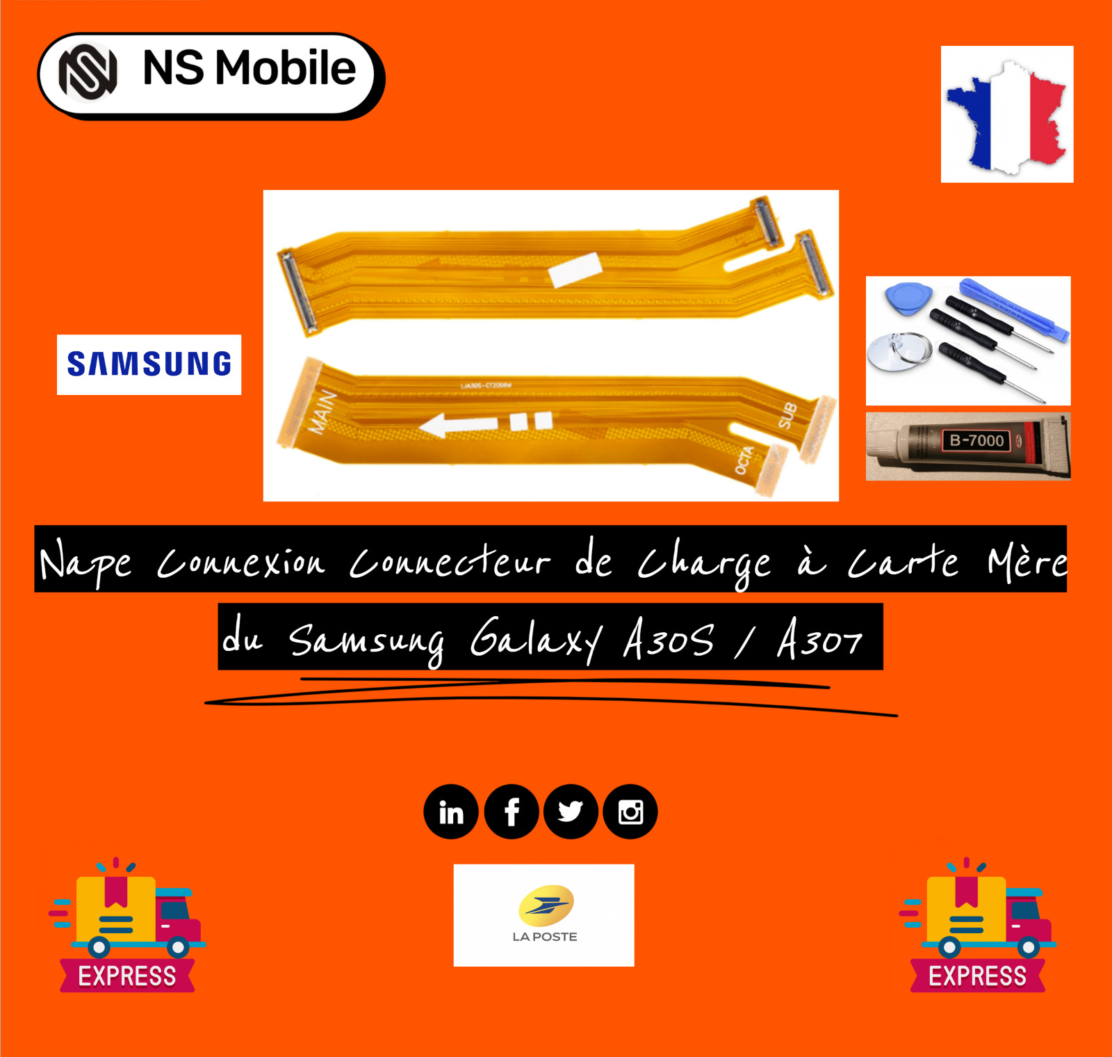 Nappe Connexion Connecteur de Charge à Carte Mère du Samsung Galaxy A30S / A307 n° 1