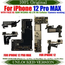 Carte mère pour iPhone 12 Pro Max, 128 go/256 go/512 go, avec reconnaissance faciale, avec IOS, prise en charge des mises à jour avec iCloud gratuit
