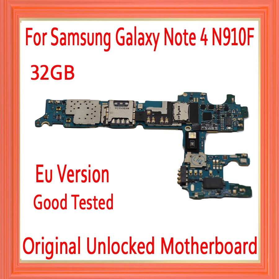Carte mère 32 go originale débloquée pour Samsung Galaxy Note 4 N910F, circuit imprimé avec puces, Version européenne