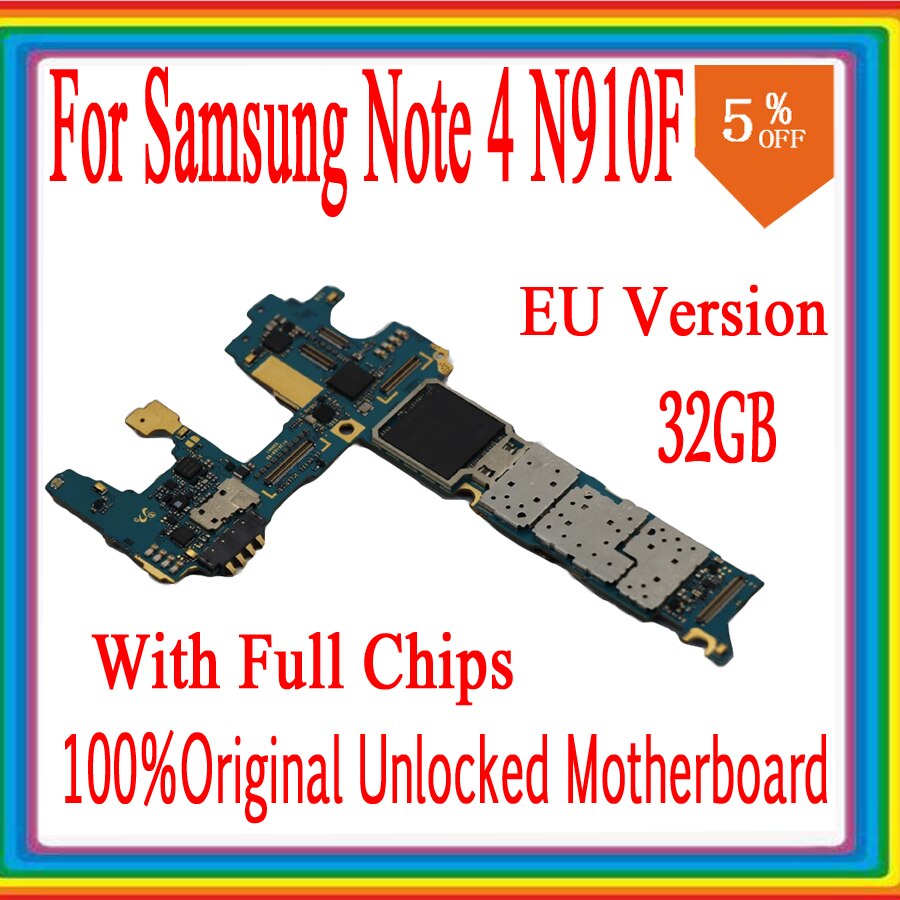 Carte mère originale débloquée pour Samsung Galaxy Note 4 N910F, circuit imprimé principal avec système d'exploitation, Version EU