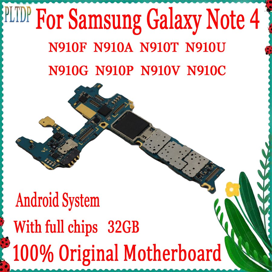 Carte mère 32 go 100% originale débloquée pour Samsung Note 4 N910F N910A N910U N910P N910V, circuit imprimé complet avec puces