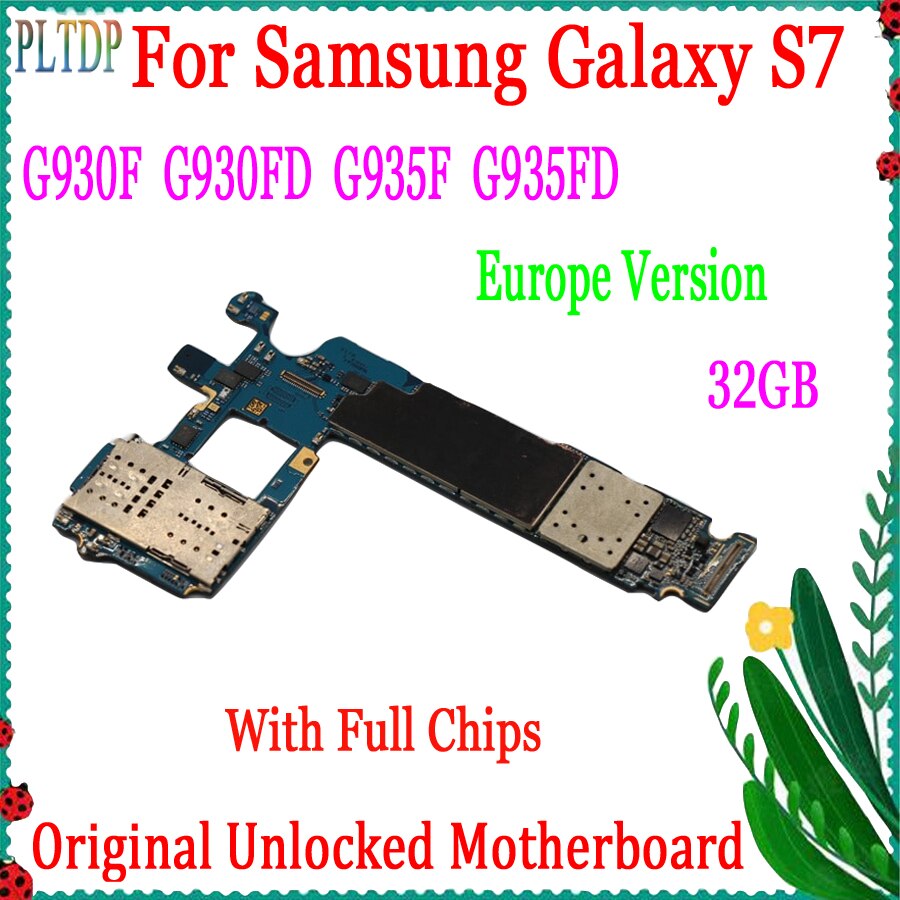 Carte mère 32 go originale débloquée pour Samsung Galaxy S7 G930F G930FD G935F, avec système Android, circuit imprimé principal