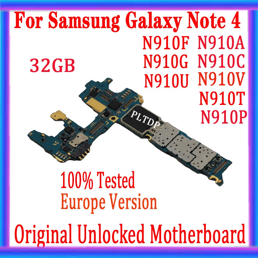 Carte mère originale pour Samsung Galaxy Note 4 N910F N910A N910U N910P N910V, avec système Android et chipsLogic complet