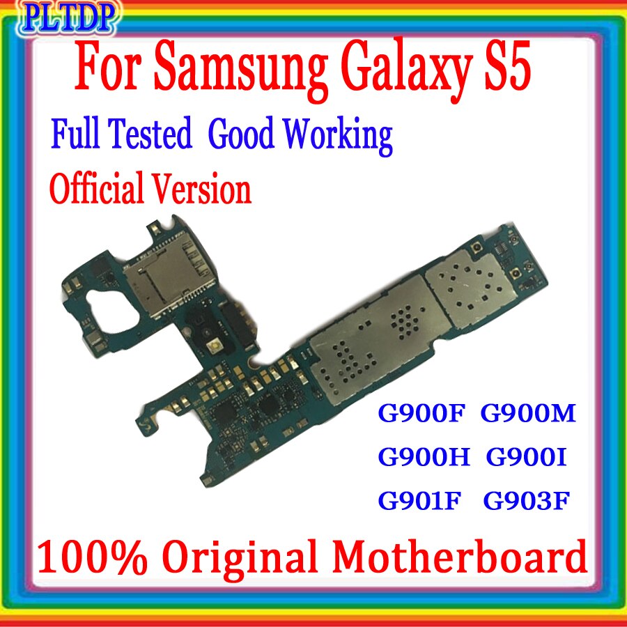 Carte mère 100% originale débloquée en usine pour Samsung Galaxy S5 G900F, circuit imprimé complet avec puces testé et fonctionnel