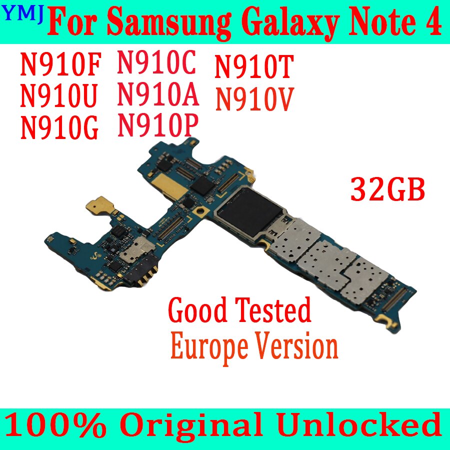 Carte mère 32 go originale débloquée pour Samsung Galaxy Note 4, avec système Android, puces complètes, N910F, N910A, N910U, N910V, N910P