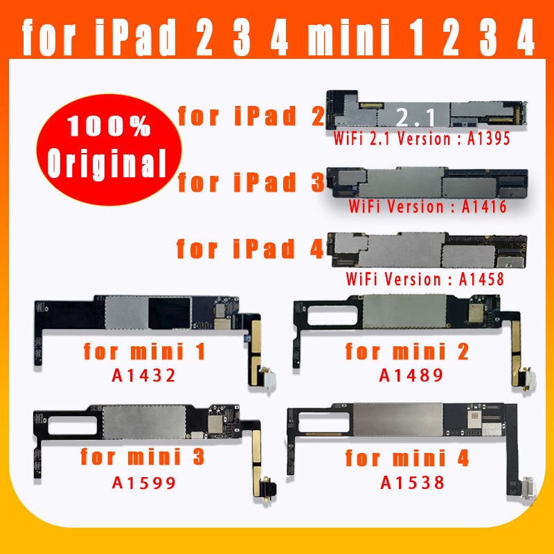 Carte mère A1432 A1489 A1599 A1538 pour iPad mini 1 2 3 4 A1395 A1416 A1458, Logic board sans iCloud