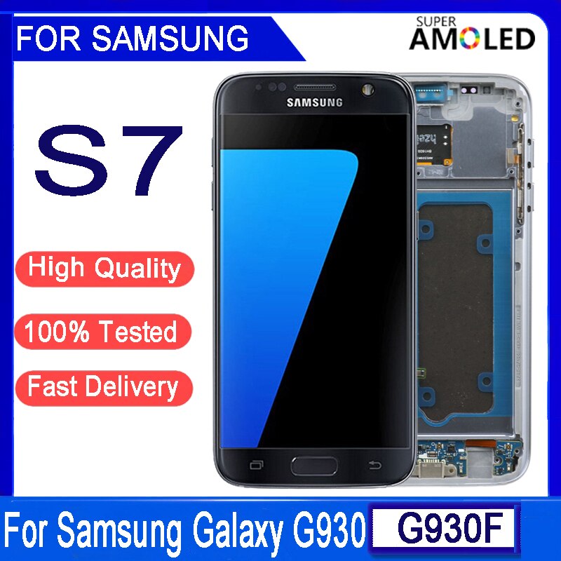 Écran tactile LCD AMOLED avec châssis, 5.1 pouces, pour Samsung Galaxy S7 G930 SM-G930F, Original