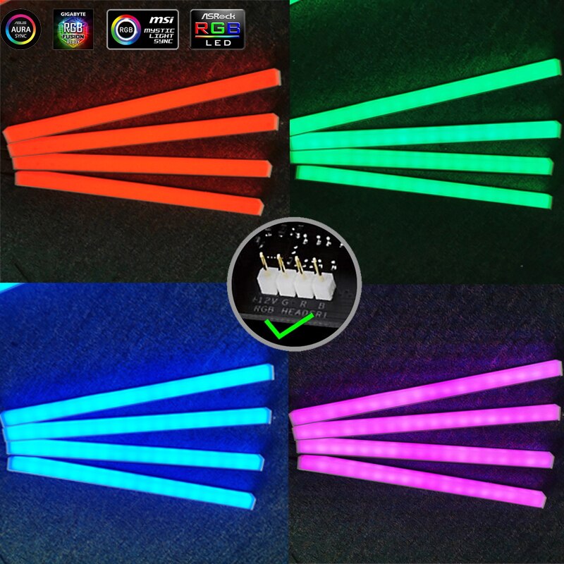 Boîtier de PC en alliage d'aluminium, bande lumineuse LED RGB, barre lumineuse magnétique pour ordinateur, changement de couleur 5050 AURA, carte mère, 30cm, DIY, 12V, 4 broches