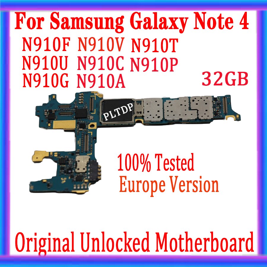 Carte mère 32 go débloquée pour Samsung Galaxy Note 4, N910F, circuit imprimé principal avec puces, Version européenne, essai complet