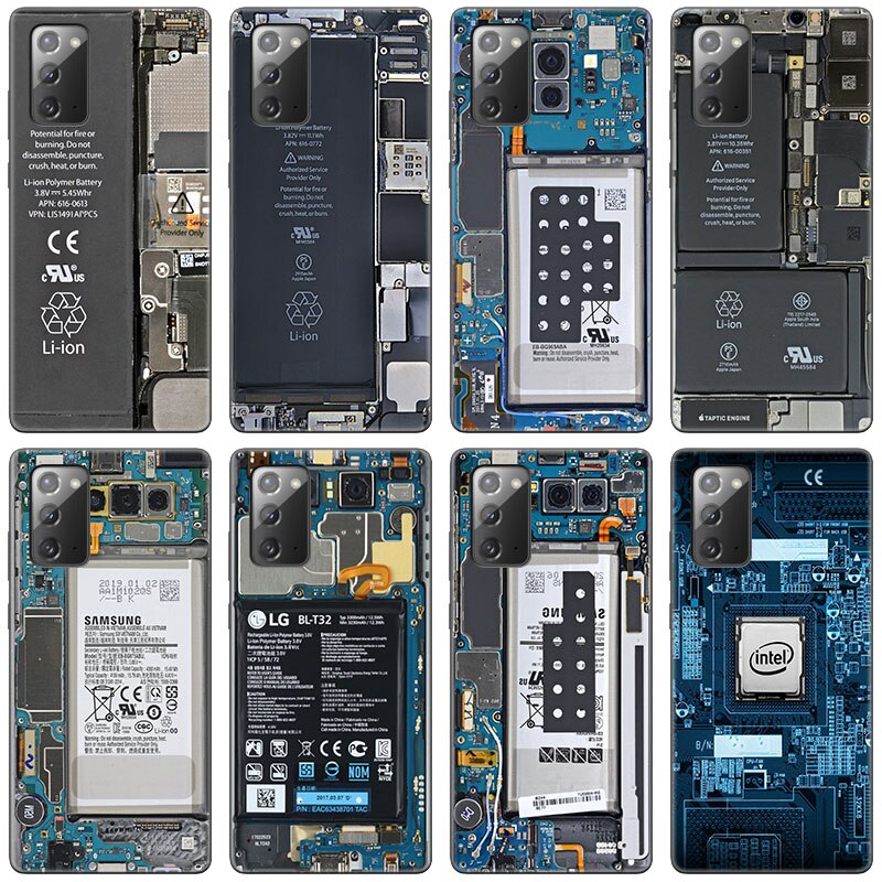 Coque Ultra noire à puce de circuit imprimé, pour Samsung Galaxy S20 S21 FE S10 Lite Note 20 10 Lite S8 S9 S10E S10 Plus