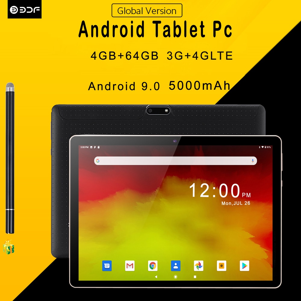 Tablette Pc Android 10.1 de 10 pouces, avec processeur octa core, 4 go de ram, 64 go de rom, carte Sim 3G, fonction d'appel téléphonique, 9.0
