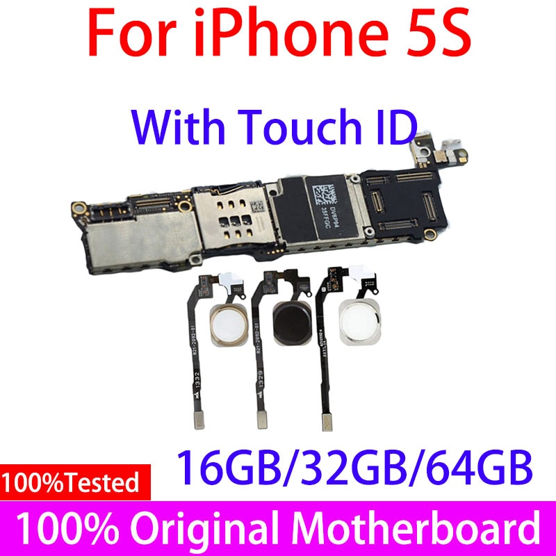 100% débloqué d'origine pour iphone 5 S Carte Mère 16GB/32GB/64 GO, Pour iphone 5 S Carte Mère avec/Sans Contact ID Gratuit iCloud Complète 5 S