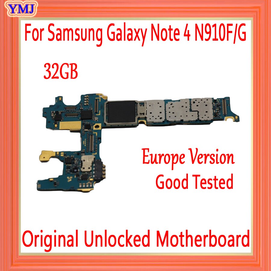 Carte mère 32 go originale débloquée pour Samsung Galaxy Note 4 N910F/G, circuit imprimé complet avec puces, système d'exploitation