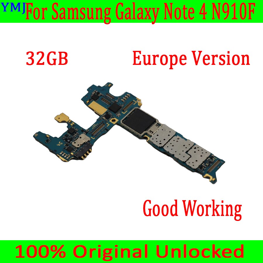 Carte mère 32 go originale débloquée pour Samsung Galaxy Note 4 N910F, avec système Android, circuit imprimé fonctionnel, bon fonctionnement