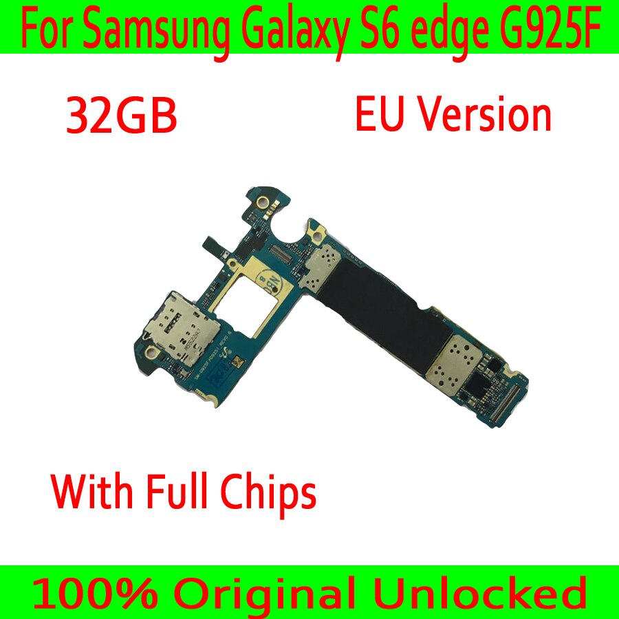 Carte mère 100% originale débloquée pour Samsung Galaxy S6 edge (G925F/G925I) avec système Android, circuit imprimé complet à puces, Version européenne