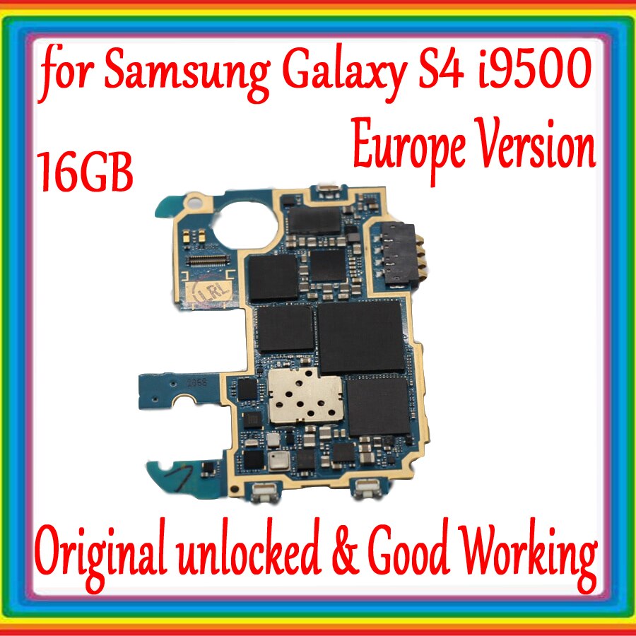 Version ue pour Samsung Galaxy S4 i9500 carte mère avec système Android, 16GB Original débloqué pour Samsung S4 i9500 carte mère