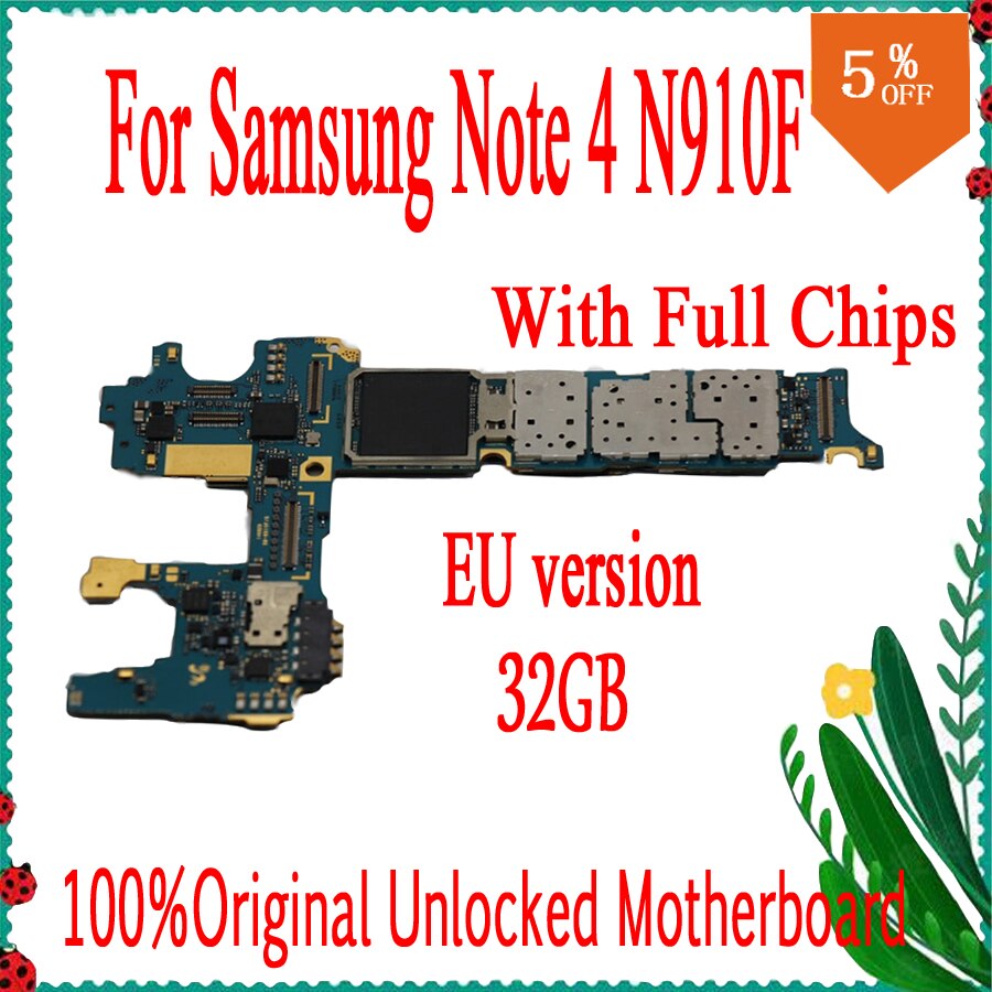 Carte mère 32 go 100% originale débloquée en usine pour Samsung Galaxy Note 4 N910F, avec puces, Version EU