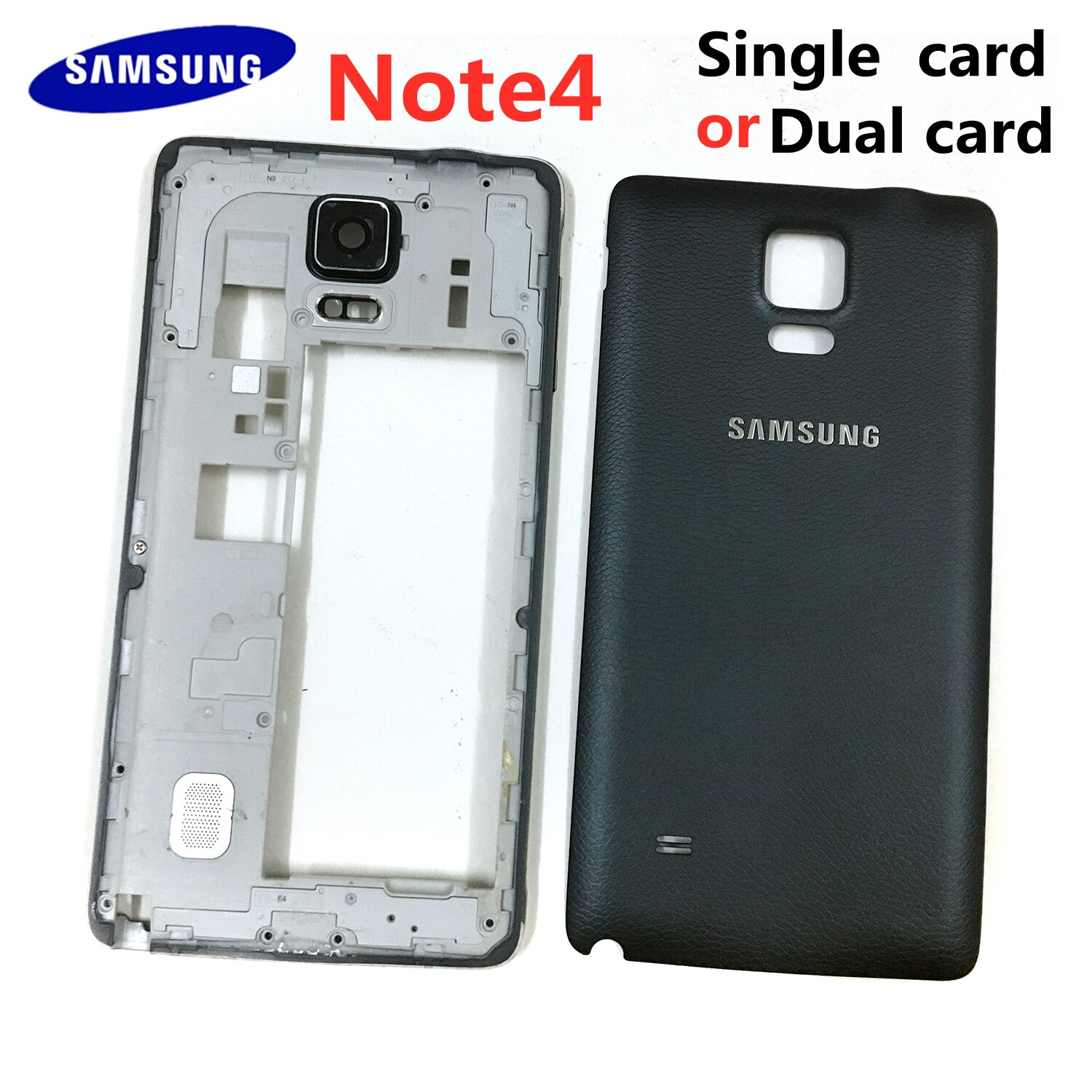 Coque pour Samsung Galaxy Note 4, N910, N9100, cadre central en métal, lunette et couvercle arrière de la batterie (version double ou simple carte)