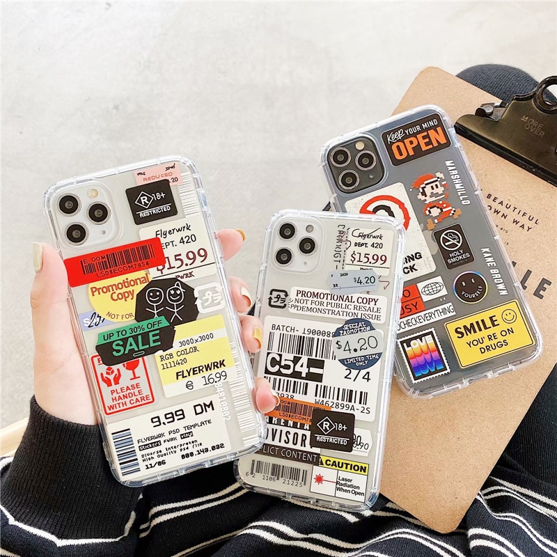 Coque de téléphone avec étiquette de Code rétro, étui souple à Airbag en TPU pour Coque iPhone 12 Mini 11 Pro XS Max X XR 7 8 Plus SE 2020