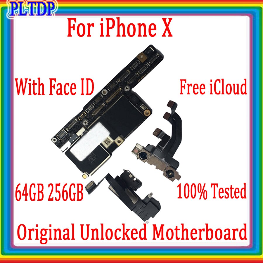 Carte mère 100% originale testée pour iphone X, 64 go/256 go, avec face id, avec iCloud libre, circuit imprimé