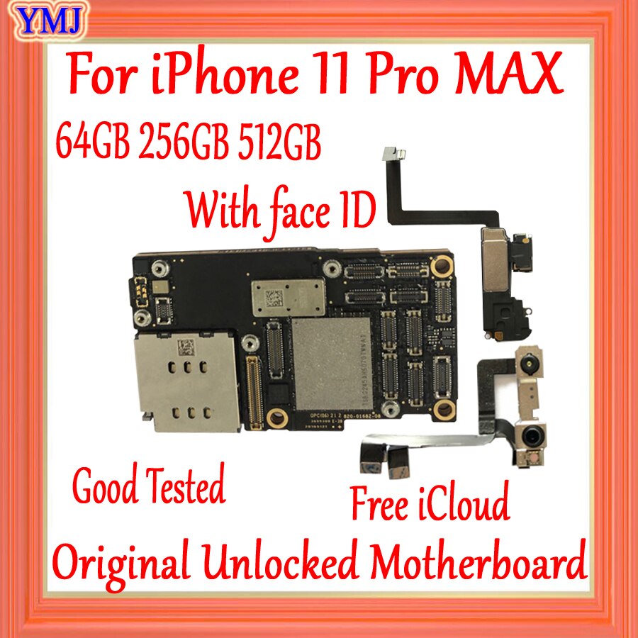 Carte mère originale débloquée en usine pour iPhone 11 Pro max, avec/sans Face ID, avec prise en charge des mises à jour, circuit imprimé principal, livraison gratuite