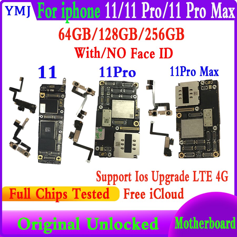 Carte mère 64 go/128 go originale débloquée en usine pour iPhone 11/11Pro/11 Pro Max, circuit imprimé principal avec IOS, 256G, avec puce testée