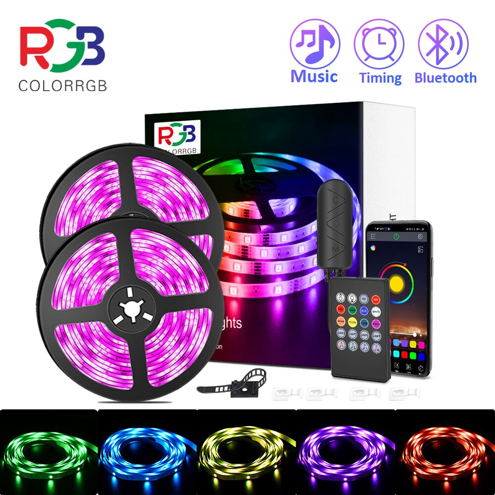 Bande lumineuse LED RVB 5050 à synchronisation musicale, cordons lumineux, à couleur changeante, avec micro intégré, lampes contrôlées par l'application, taille 5 m, 10m et 20m