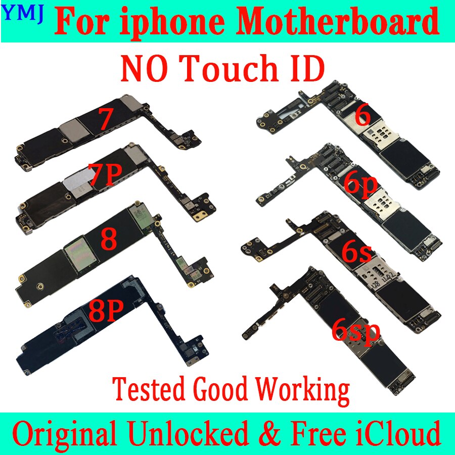 Carte mère originale débloquée pour iphone 6, 6 plus, 6s, 7, 7 plus, 8, 8 plus, sans Touch ID
